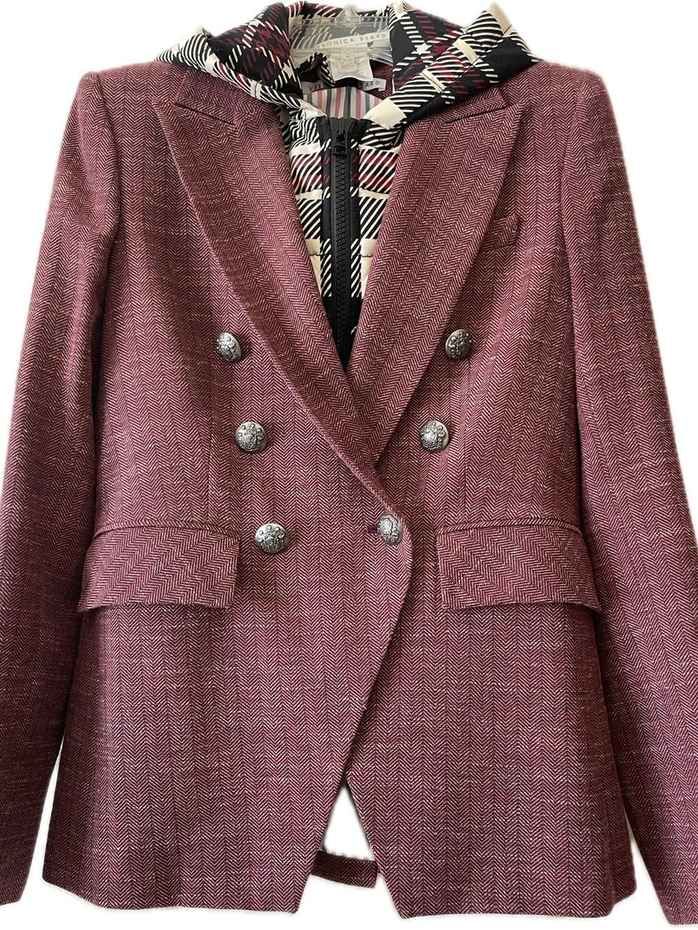 Veronica Beard Double-Breasted Plum Tweed Dickey Blazer Size 6